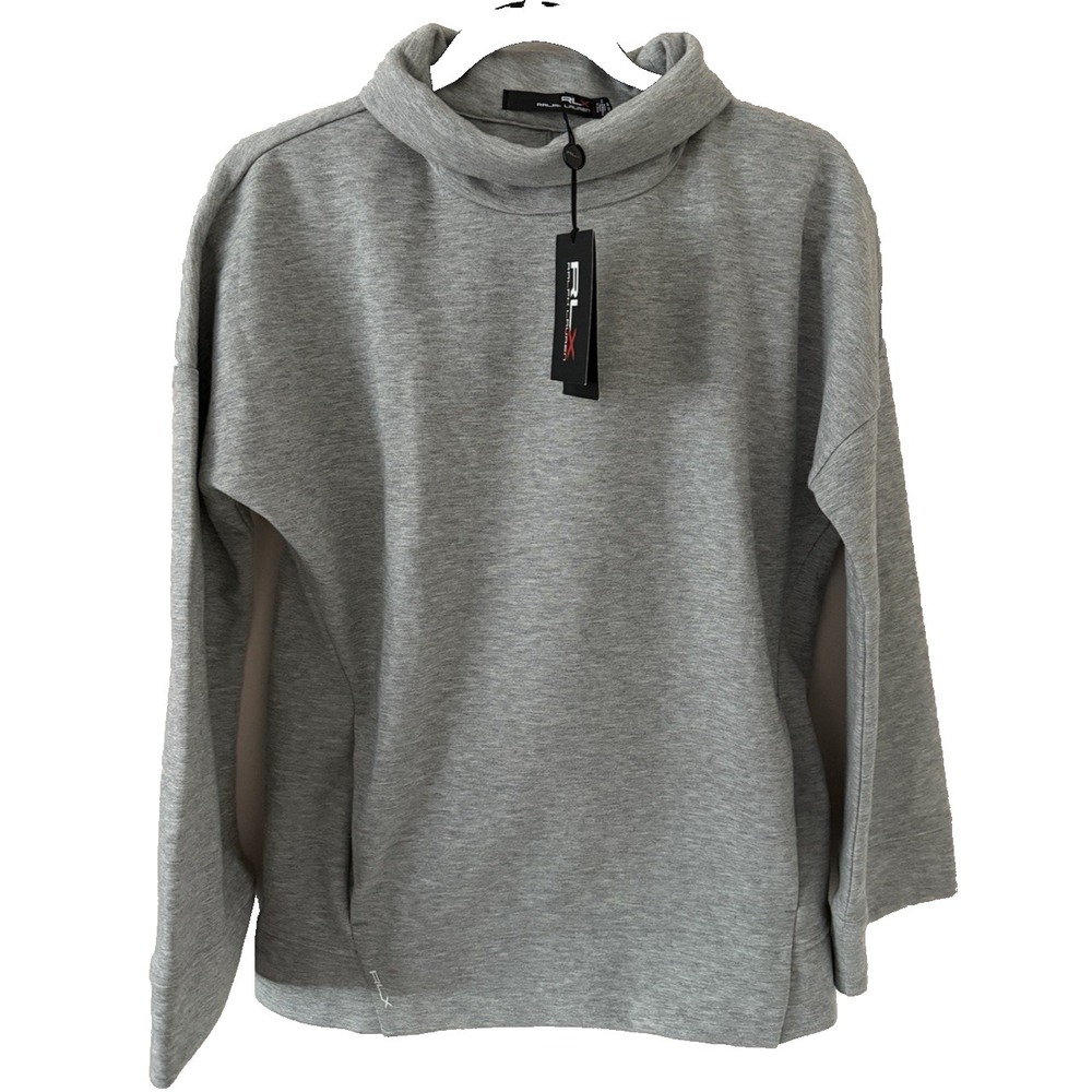 RLX‎ Ralph Lauren Grey Funnel Neck Sweatshirt Scuba Jersey Women's XS NWT